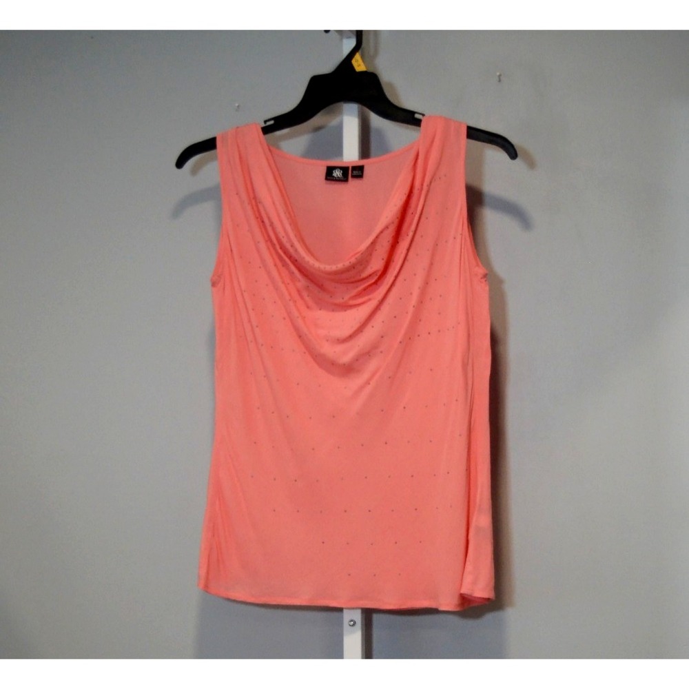 Rock and Republic Women's Size S Pink Drape-Neck Sleeveless Blouse Metal Accent